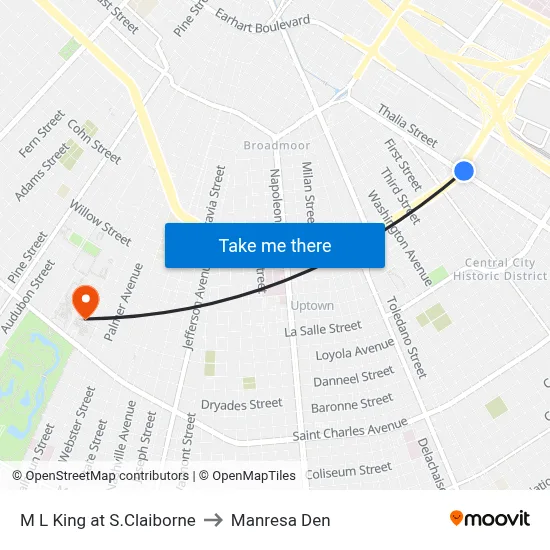 M L King at S.Claiborne to Manresa Den map