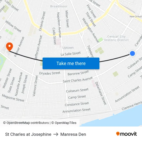 St Charles at Josephine to Manresa Den map