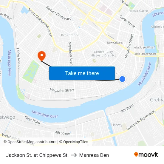 Jackson St. at Chippewa St. to Manresa Den map