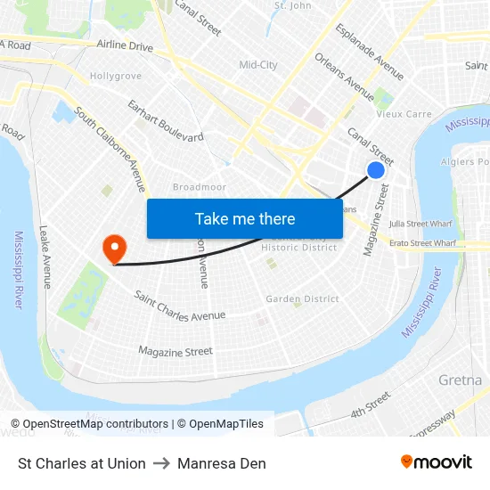 St Charles at Union to Manresa Den map