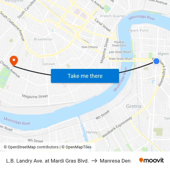 L.B. Landry Ave. at Mardi Gras Blvd. to Manresa Den map