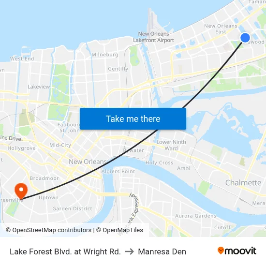 Lake Forest Blvd. at Wright Rd. to Manresa Den map