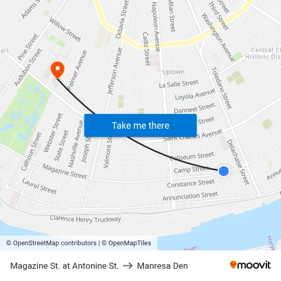 Magazine St. at Antonine St. to Manresa Den map