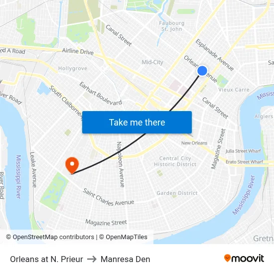 Orleans at N. Prieur to Manresa Den map
