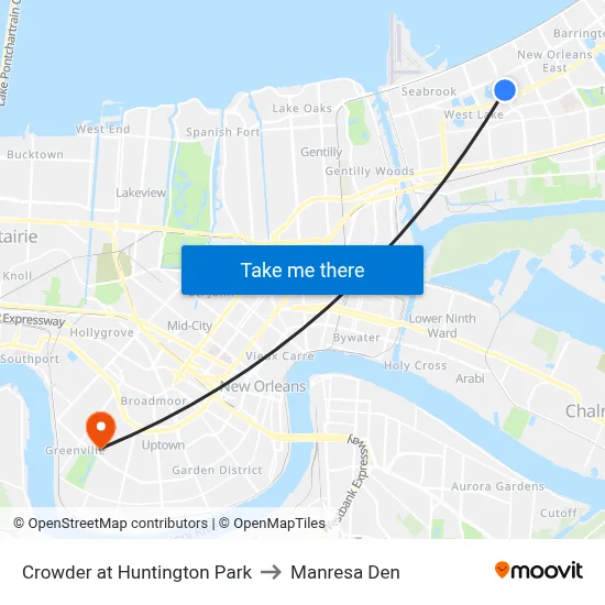 Crowder at Huntington Park to Manresa Den map