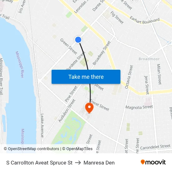 S Carrollton Aveat Spruce St to Manresa Den map