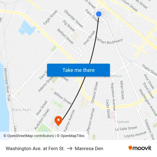Washington Ave. at Fern St. to Manresa Den map