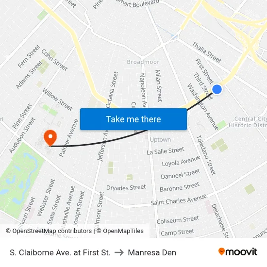 S. Claiborne Ave. at First St. to Manresa Den map