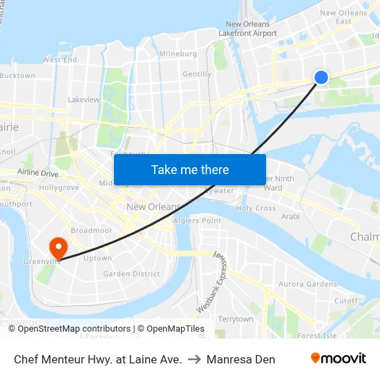 Chef Menteur Hwy. at Laine Ave. to Manresa Den map