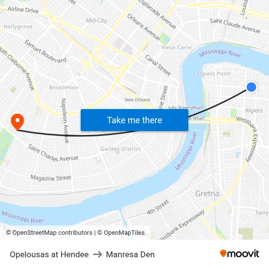 Opelousas at Hendee to Manresa Den map