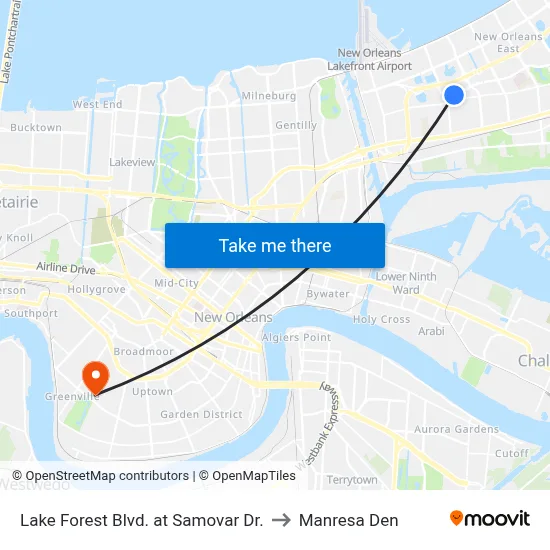 Lake Forest Blvd. at Samovar Dr. to Manresa Den map