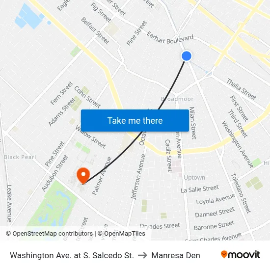 Washington Ave. at S. Salcedo St. to Manresa Den map