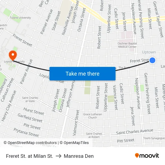 Freret St. at Milan St. to Manresa Den map