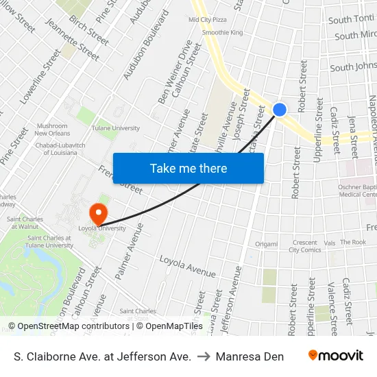 S. Claiborne Ave. at Jefferson Ave. to Manresa Den map