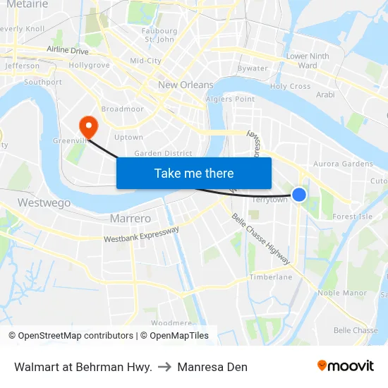 Walmart at Behrman Hwy. to Manresa Den map