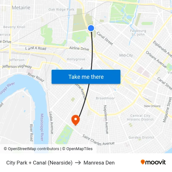 City Park + Canal (Nearside) to Manresa Den map