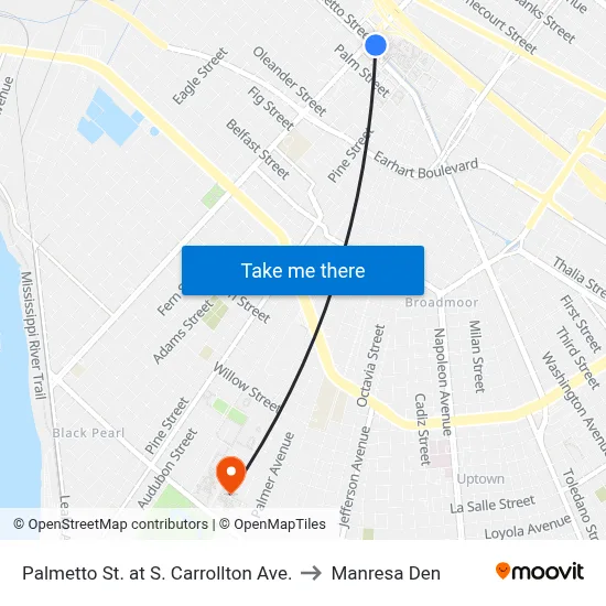 Palmetto St. at S. Carrollton Ave. to Manresa Den map