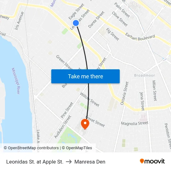 Leonidas St. at Apple St. to Manresa Den map