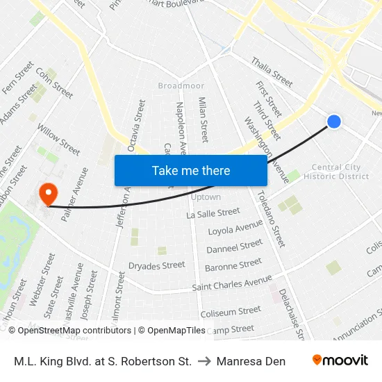 M.L. King Blvd. at S. Robertson St. to Manresa Den map