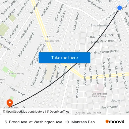 S. Broad Ave. at Washington Ave. to Manresa Den map