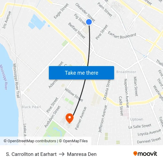 S. Carrollton at Earhart to Manresa Den map