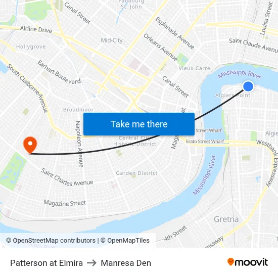 Patterson at Elmira to Manresa Den map