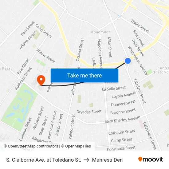 S. Claiborne Ave. at Toledano St. to Manresa Den map