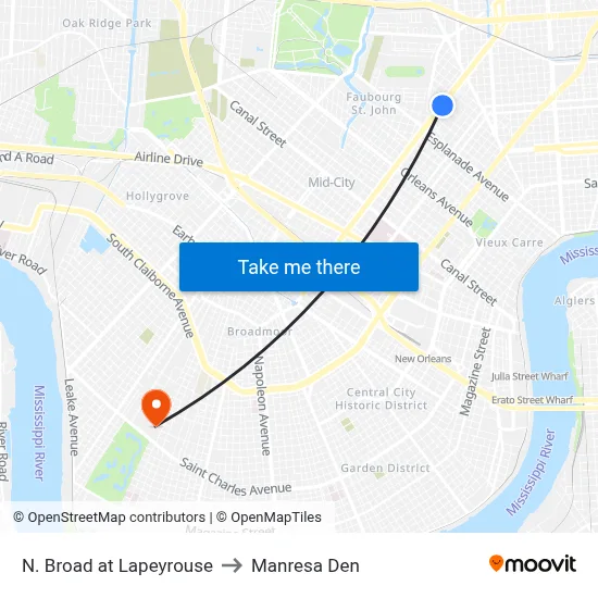 N. Broad at Lapeyrouse to Manresa Den map