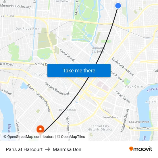 Paris at Harcourt to Manresa Den map