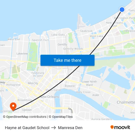 Hayne at Gaudet School to Manresa Den map