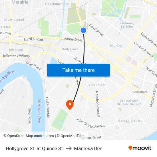 Hollygrove St. at Quince St. to Manresa Den map