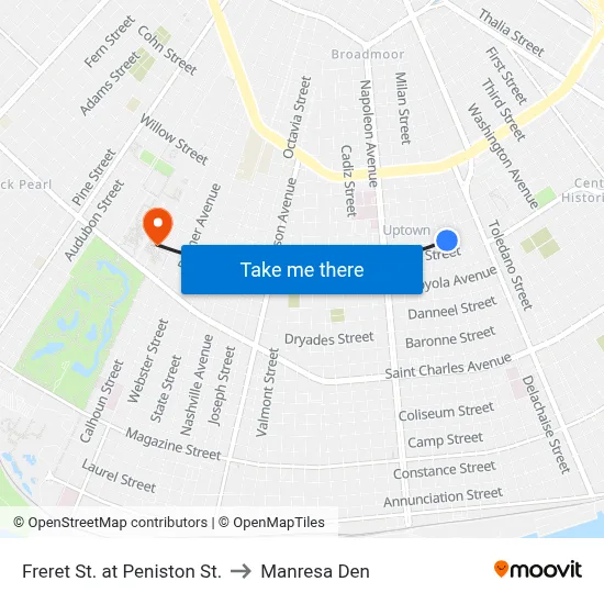 Freret St. at Peniston St. to Manresa Den map