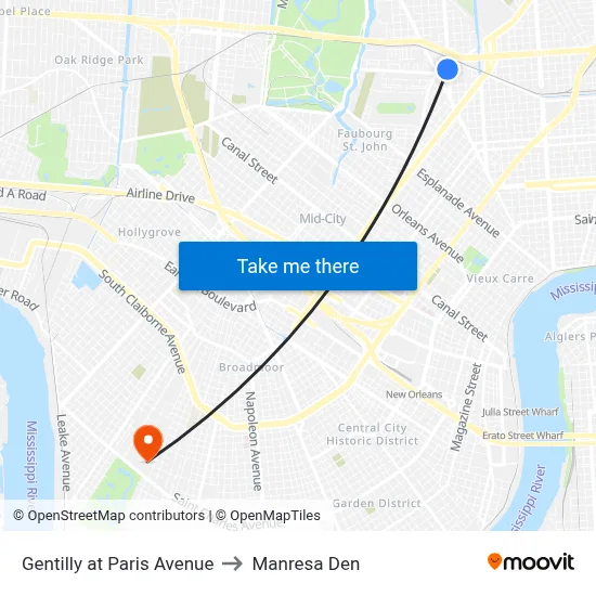 Gentilly at Paris Avenue to Manresa Den map