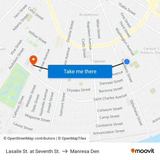 Lasalle St. at Seventh St. to Manresa Den map