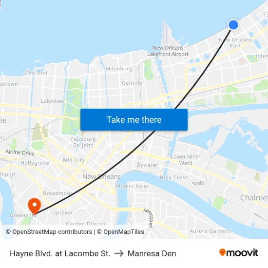 Hayne Blvd. at Lacombe St. to Manresa Den map