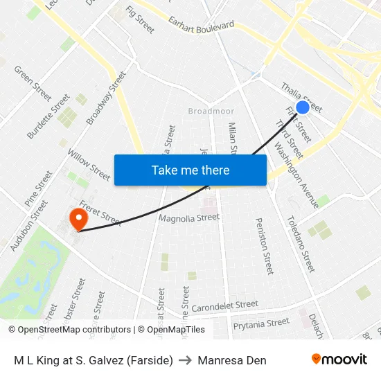 M L King at S. Galvez (Farside) to Manresa Den map