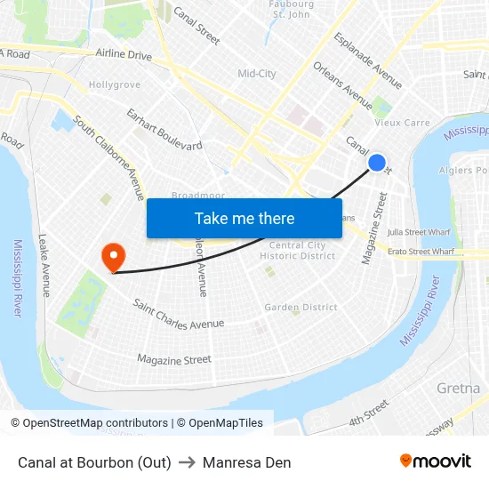 Canal at Bourbon (Out) to Manresa Den map