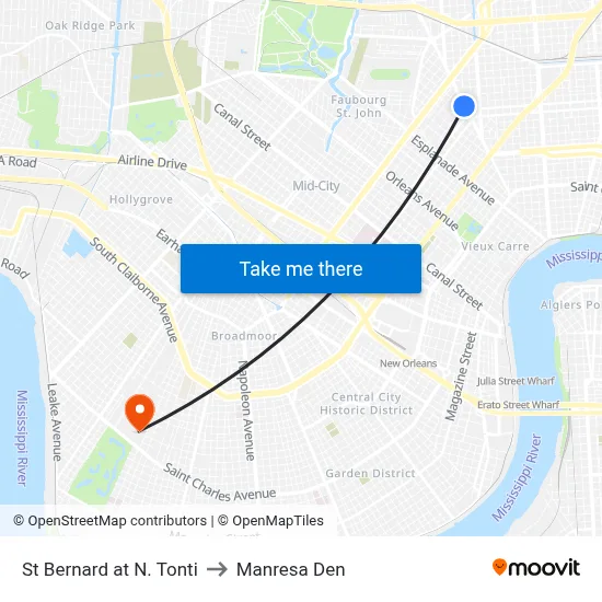 St Bernard at N. Tonti to Manresa Den map