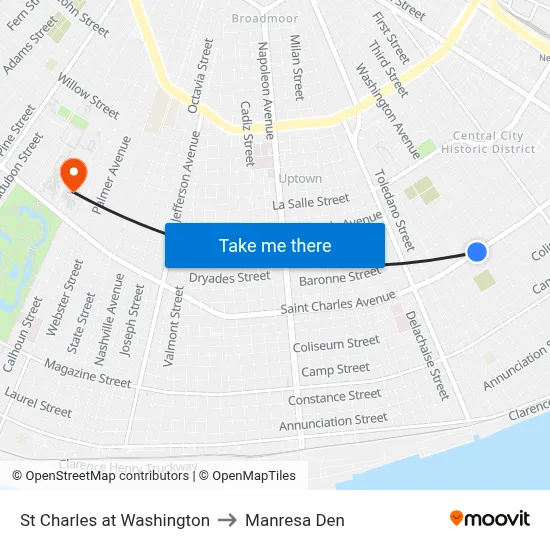 St Charles at Washington to Manresa Den map