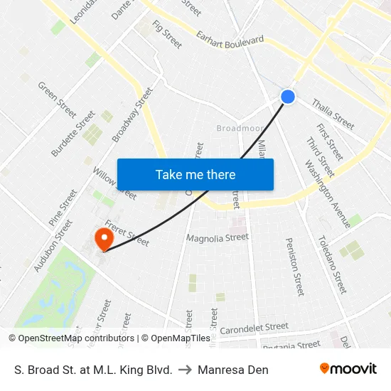S. Broad St. at M.L. King Blvd. to Manresa Den map