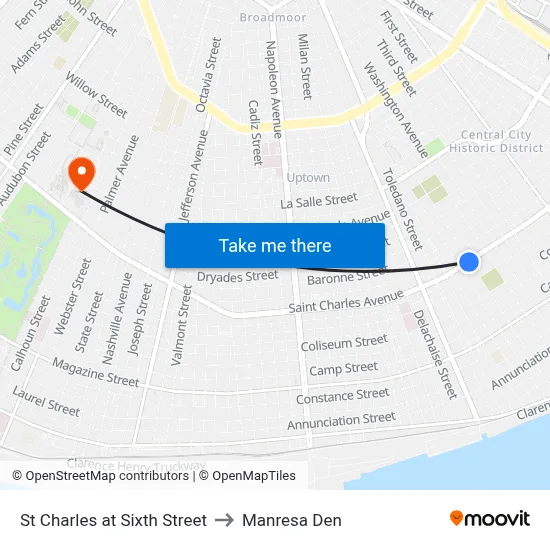 St Charles at Sixth Street to Manresa Den map