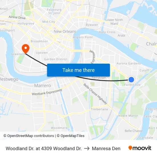 Woodland Dr. at 4309 Woodland Dr. to Manresa Den map