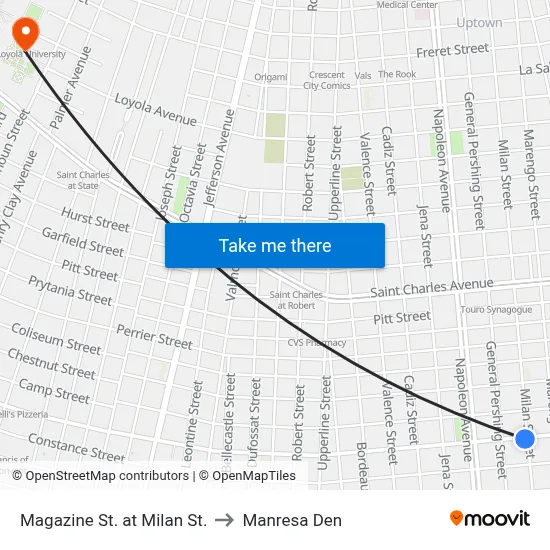 Magazine St. at Milan St. to Manresa Den map