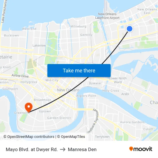 Mayo Blvd. at Dwyer Rd. to Manresa Den map