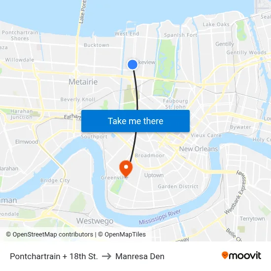 Pontchartrain + 18th St. to Manresa Den map