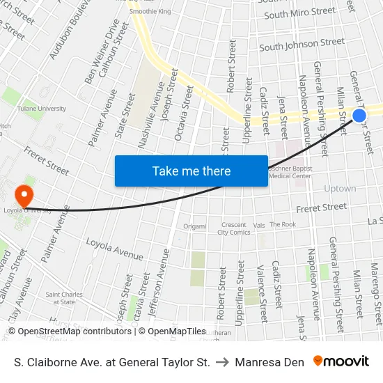 S. Claiborne Ave. at General Taylor St. to Manresa Den map