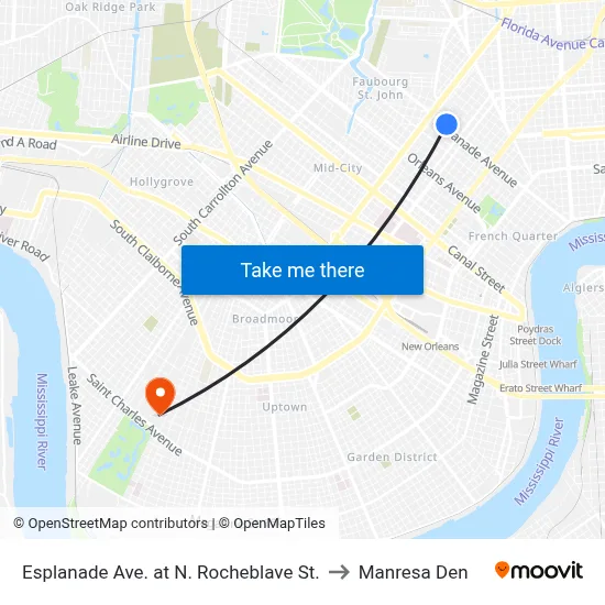 Esplanade Ave. at N. Rocheblave St. to Manresa Den map