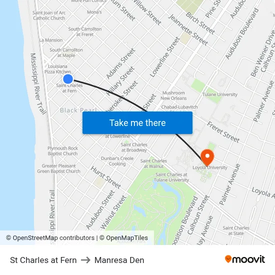 St Charles at Fern to Manresa Den map
