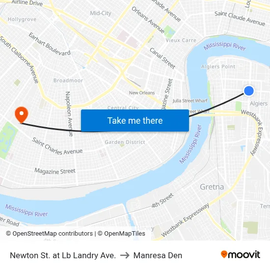 Newton St. at Lb Landry Ave. to Manresa Den map