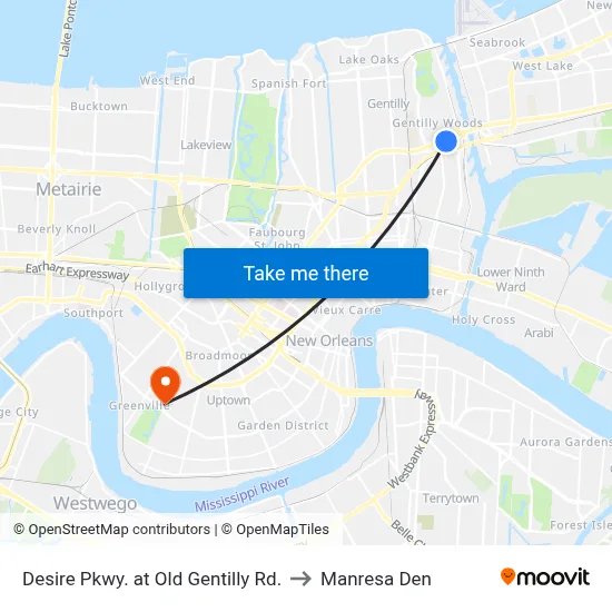 Desire Pkwy. at Old Gentilly Rd. to Manresa Den map